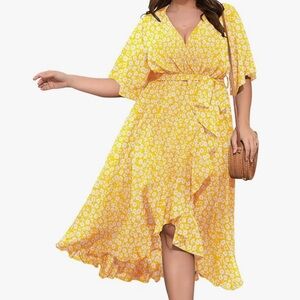 Yellow Floral Wrap Dress